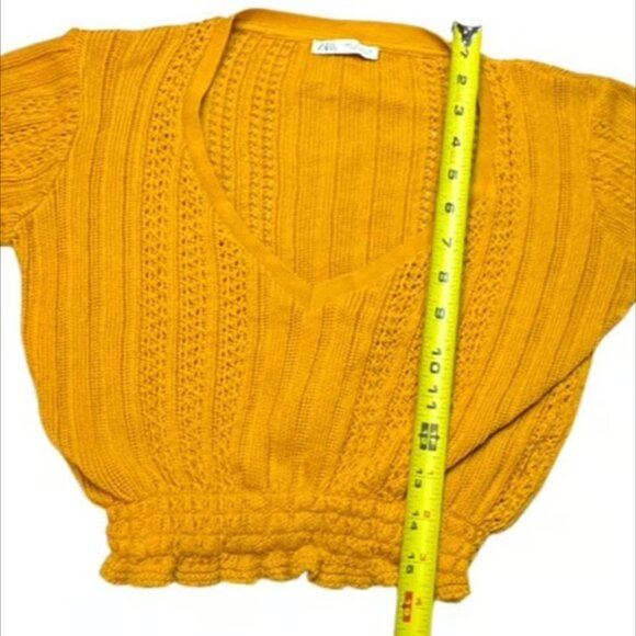 Zara MSRP $49 Orange Crochet Short Sleeve Crop V-neck Knit Top Elastic Waist SM - Picture 7 of 8